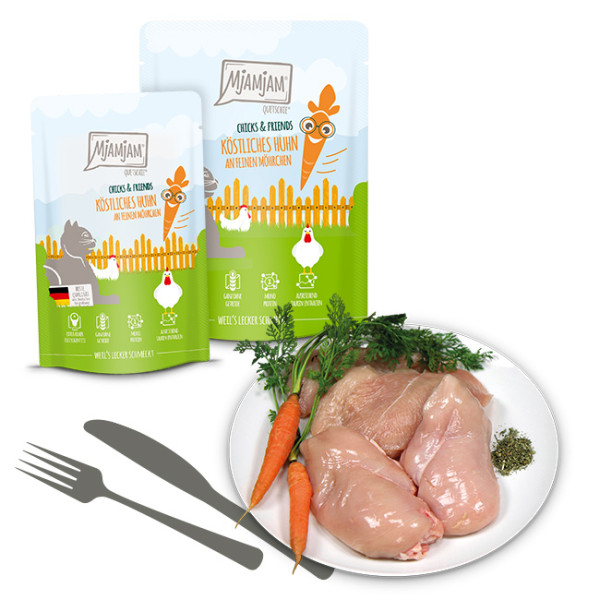 MjAMjAM - Quetschie - Chicks & Friends köstliches Huhn an feinen Möhrchen