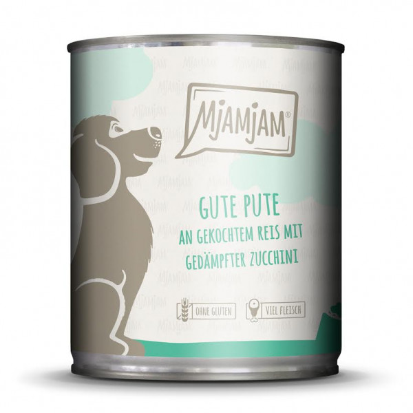 MjAMjAM - gute Pute an gekochtem Reis mit gedämpfter Zucchini